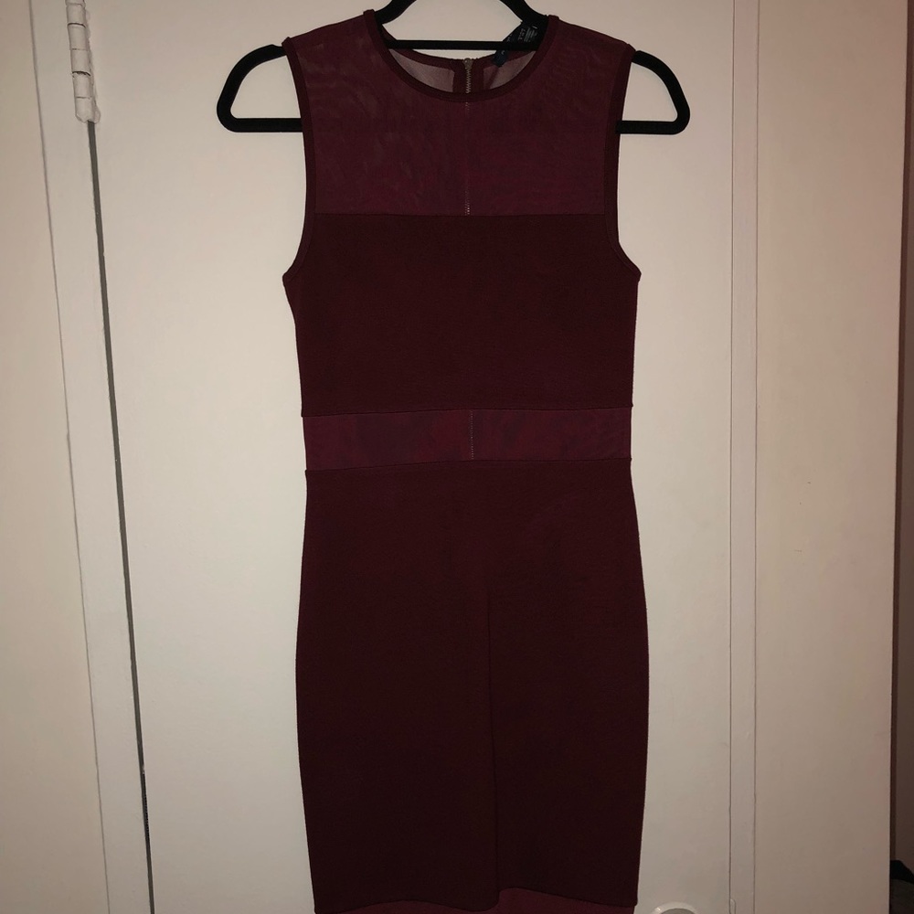 Maroon French Connection Dress with sheer panels